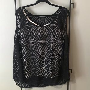 Sheer Black Worthington Tank with solid black detailing Size 2X